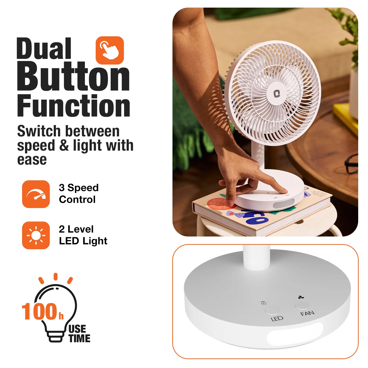 Orient Vento 7" Personal Fan with Light | Rechargeable Fan - Image 4